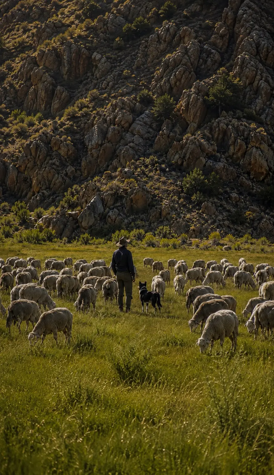 A shepherd guiding a flock through the high desert