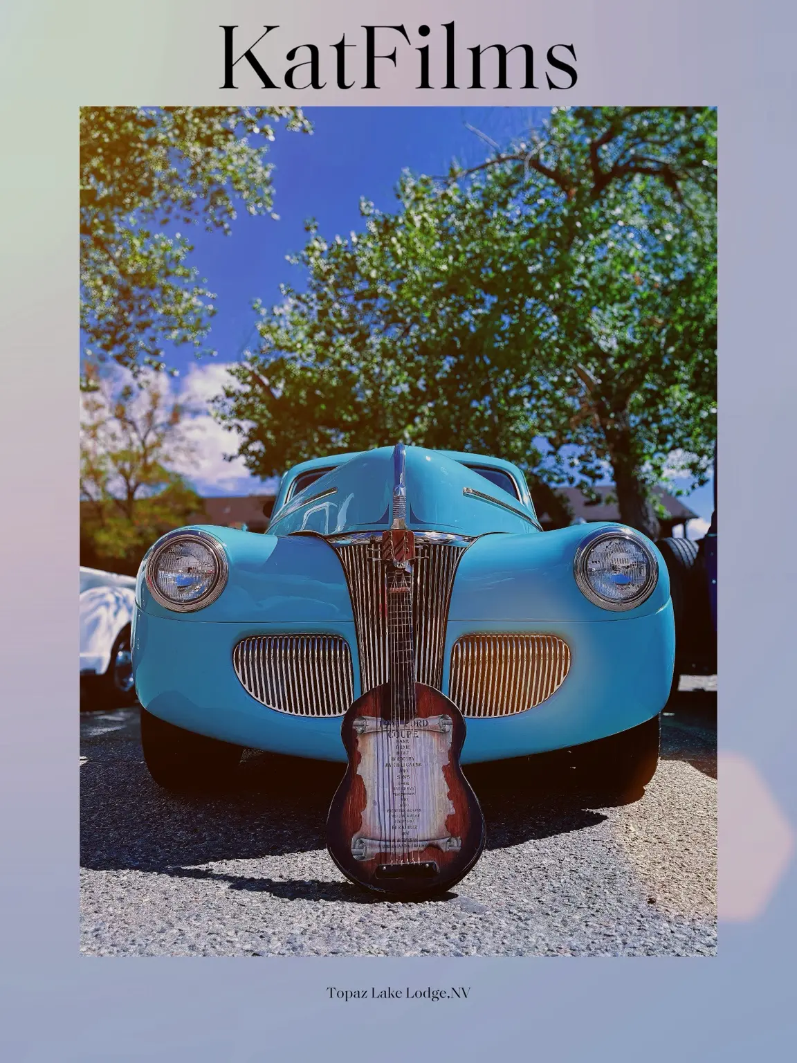 Classic blue automobile presented as a KatFilms print