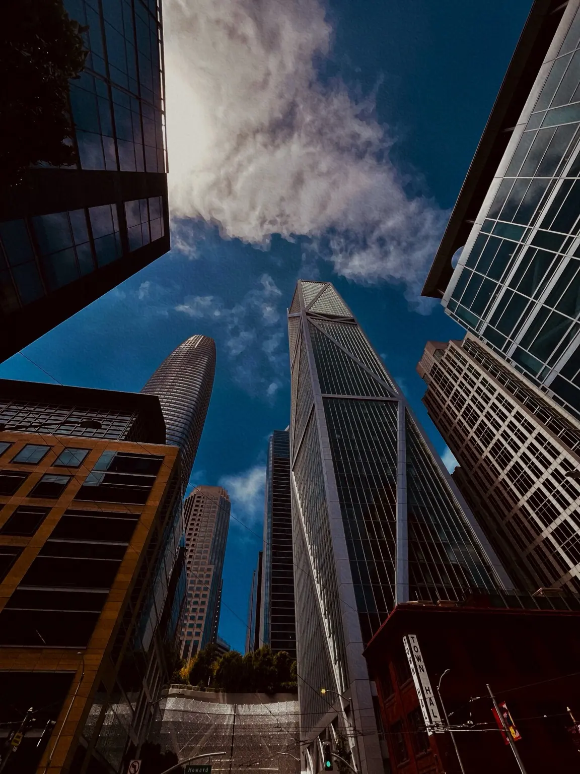 Downtown towers framed by an upward city view